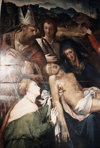 Anonimo — Avezuti Giulio - sec. XVI - Compianto sul Cristo morto e santi — particolare